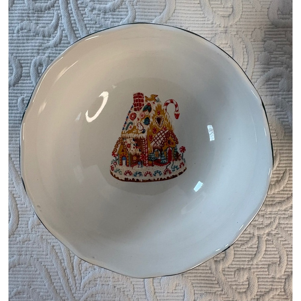 Robert Stanley Christmas Gingerbread House Bowl and 2 Plates Set Green Gold Trim - Picture 6 of 6